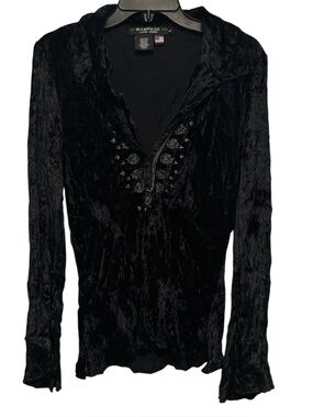 VTG Y2K Rampage Top Womens Large Black Velour Whimsigoth Fairy Grunge Embroider